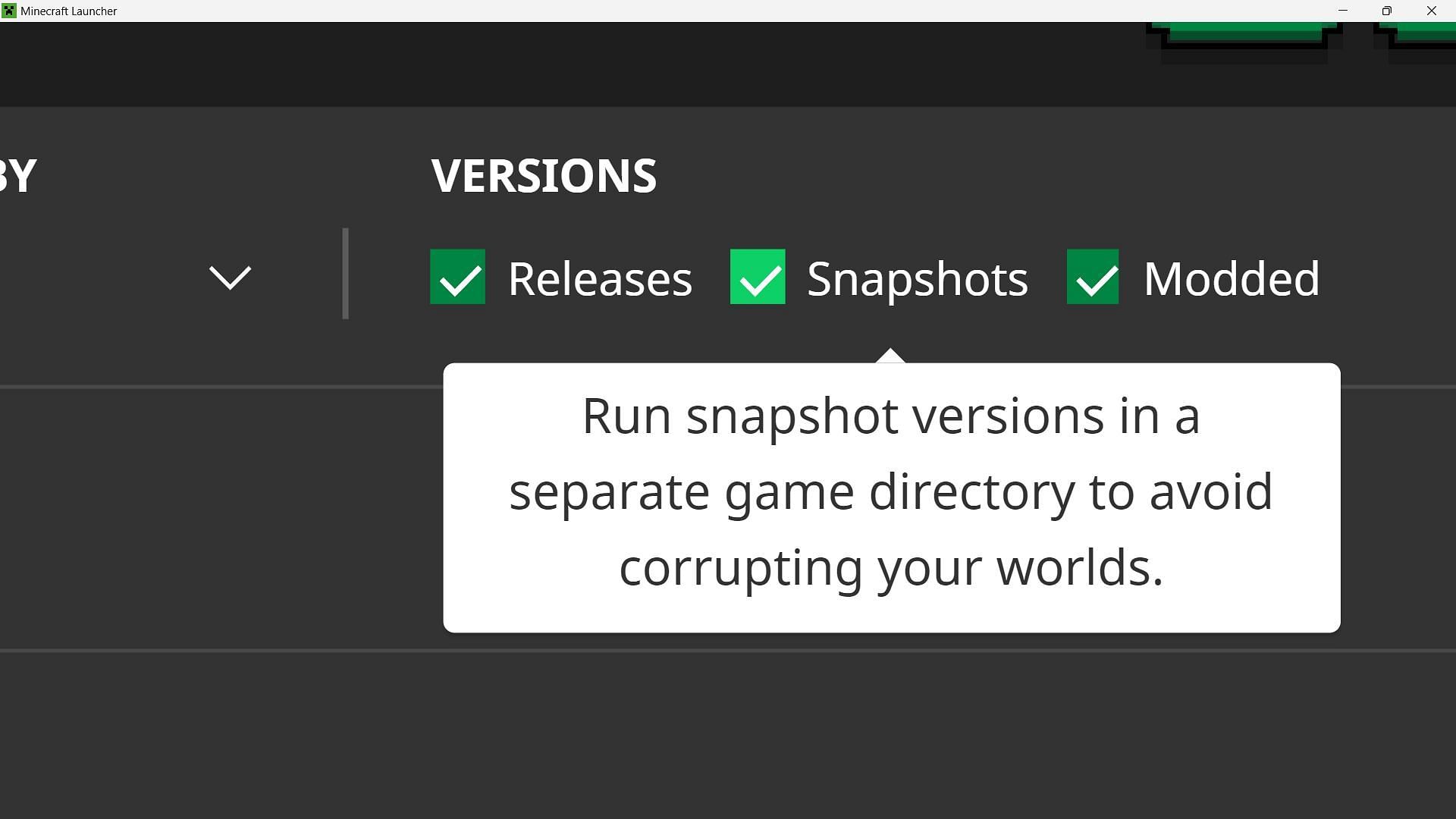 Installations tab of Minecraft Java Edition must have all the game versions checked (Image via Sportskeeda)