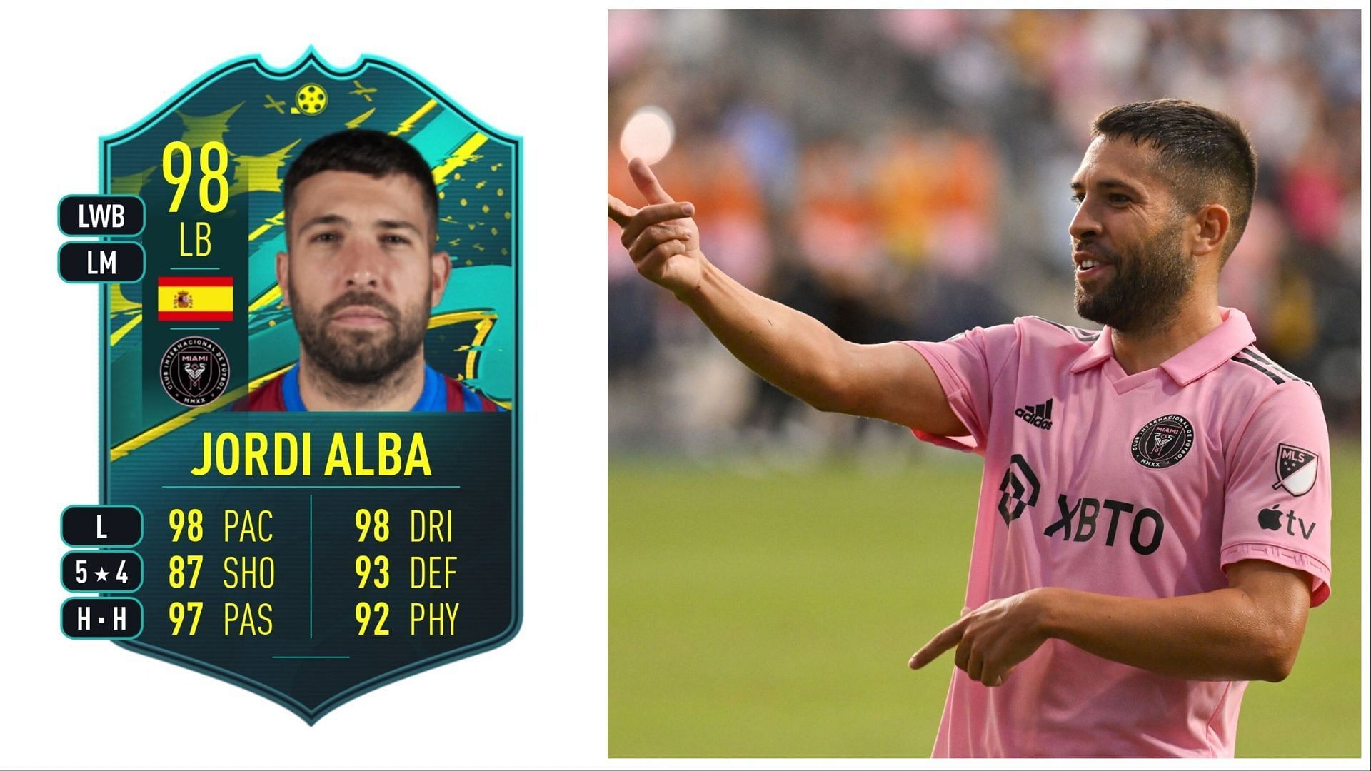 Player Moments Jordi Alba is now live in FIFA 23 (Images via EA Sports and Getty Images)