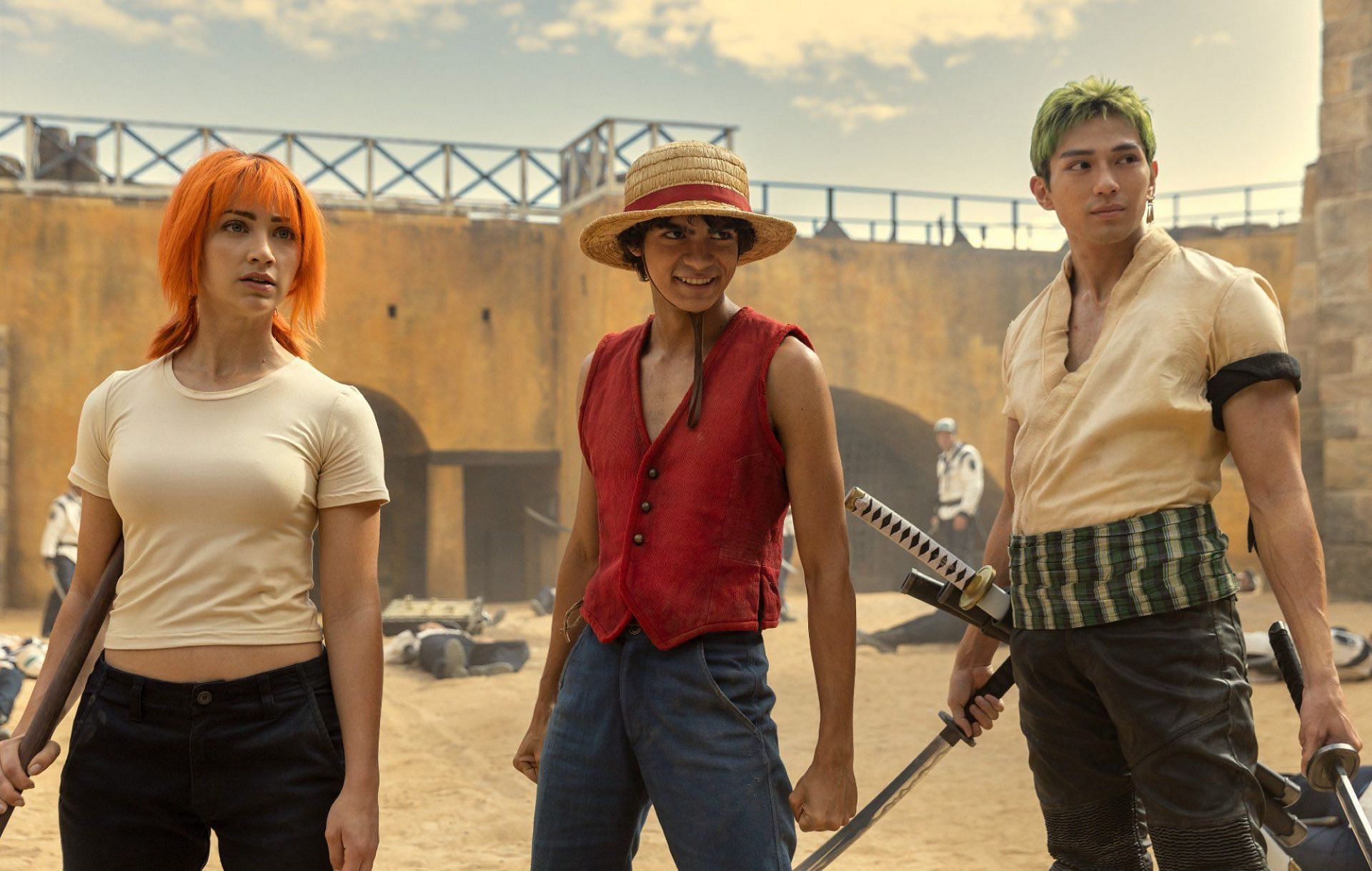 Romance Dawn trio in One Piece Live-action (Image via Netflix)