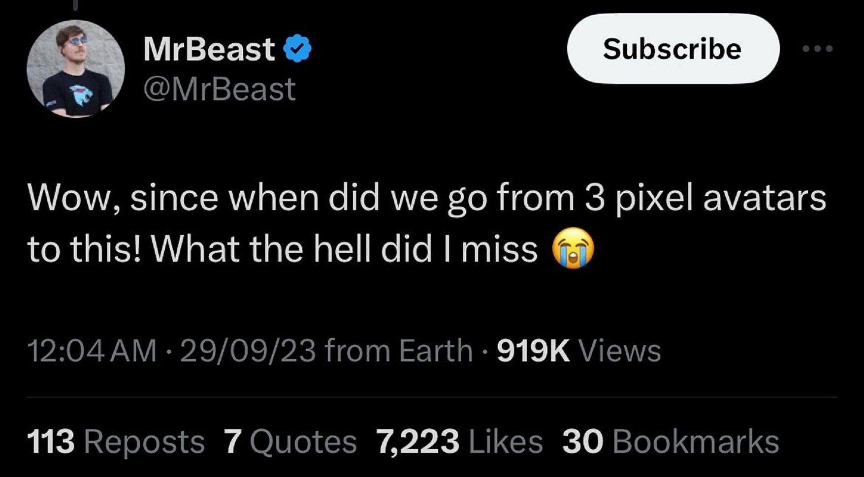 MrBeast left surprised at the new Metaverse (Image via Twitter/X)