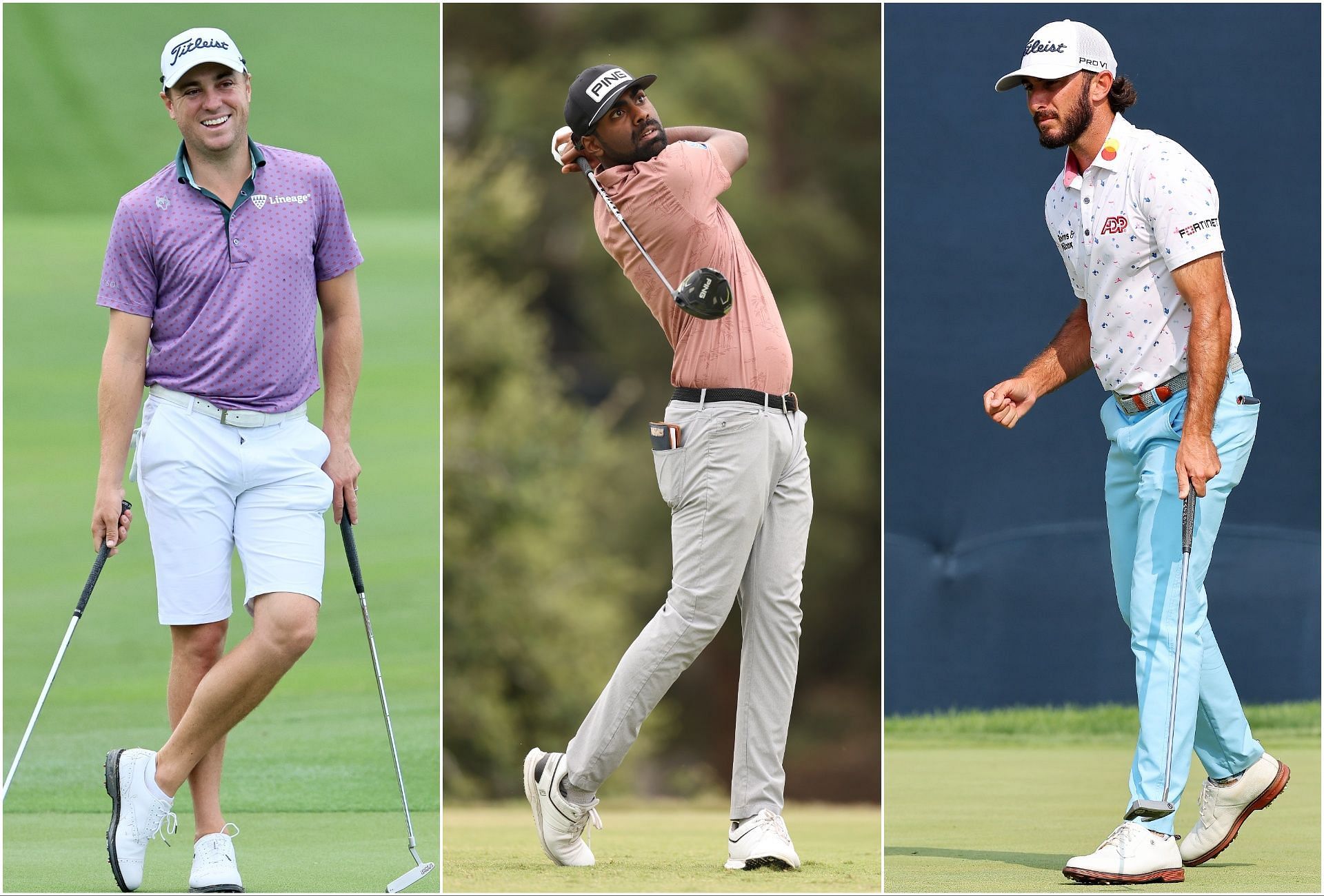 Justin Thomas, Sahith Theegala, and Max Homa, three of the top players in the field of 2023 Fortinet Championship (via Getty Images)