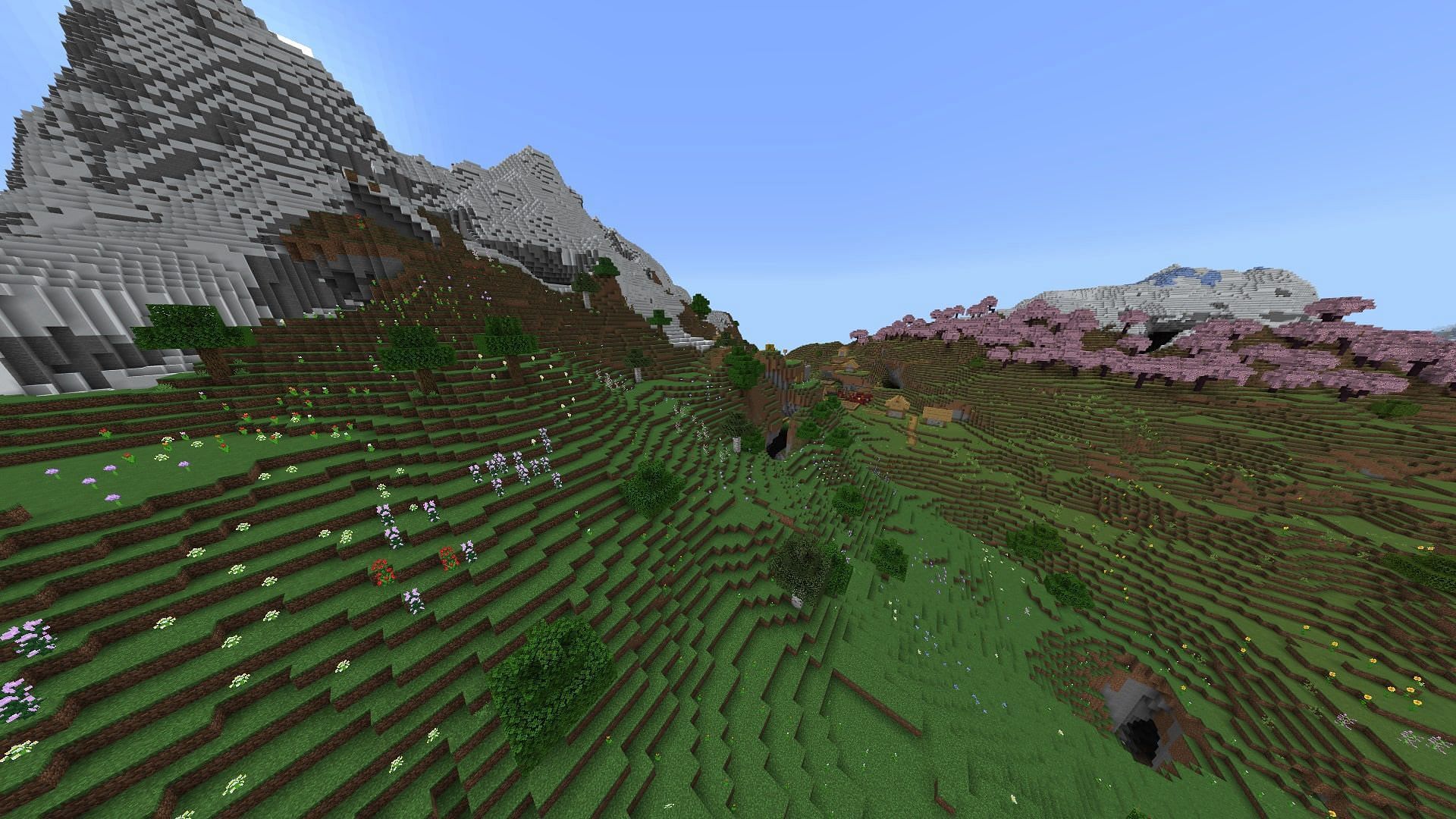 High peaks, beautiful flower forest, and a mesmerizing cherry grove biome (Image via Mojang)