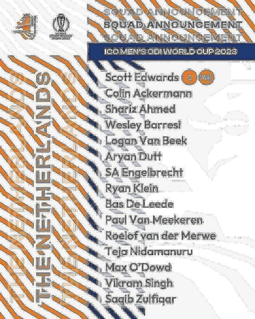 Netherlands Squad For ICC World Cup 2023: Full NED Team List