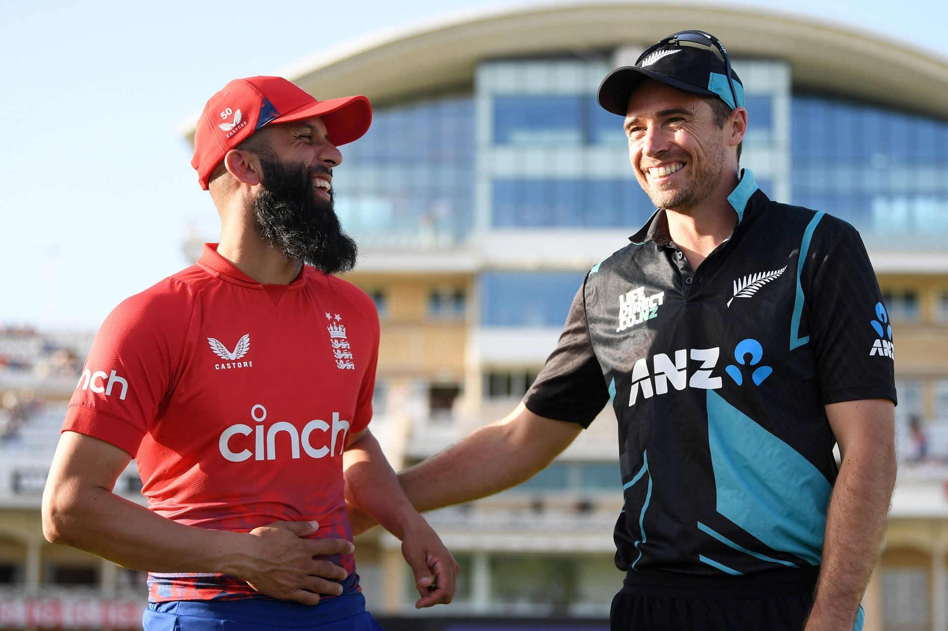 Moeen Ali and Tim Southee. Courtesy: England cricket 