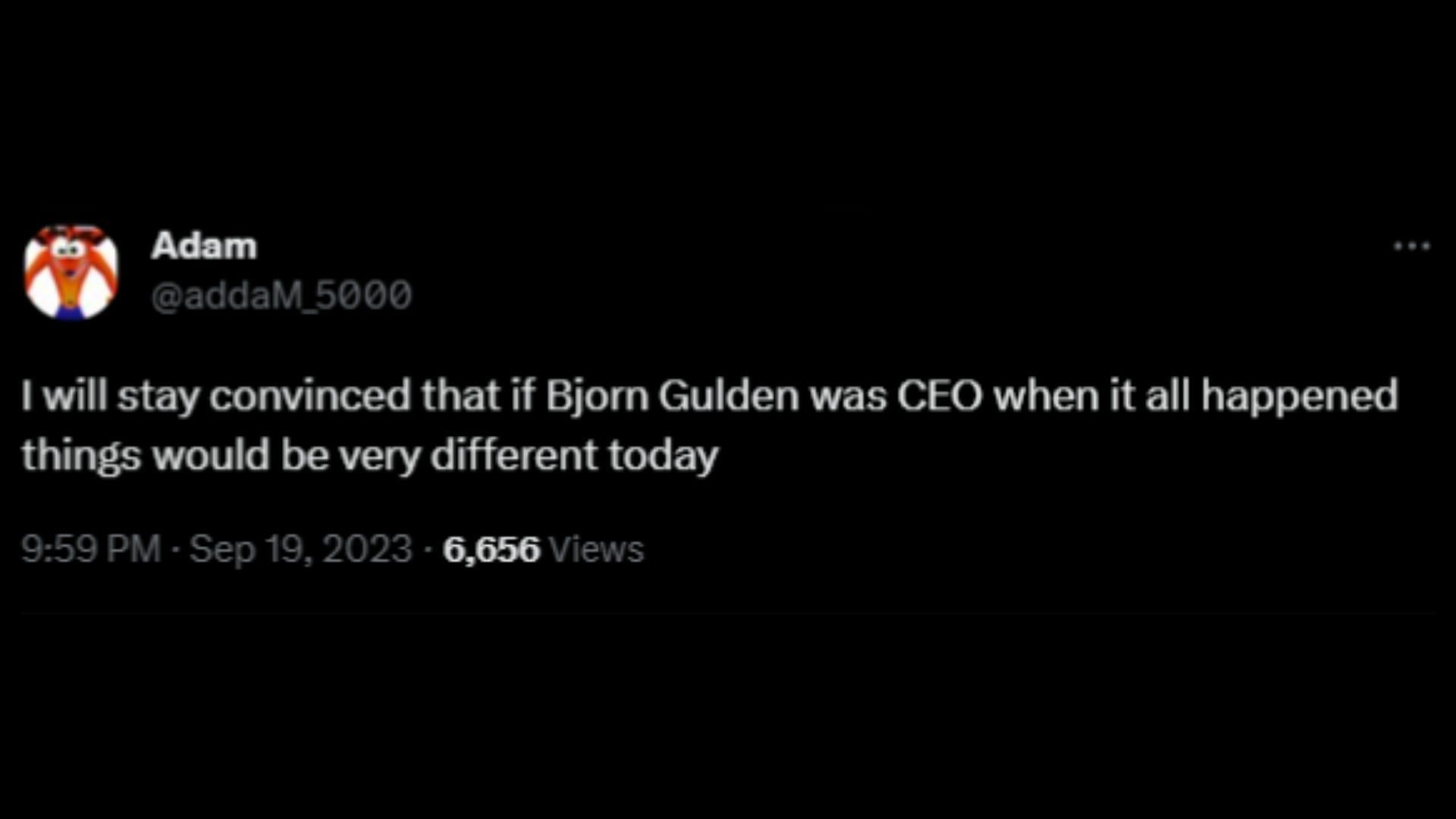 Screenshot of an X user remarking on Bjorn Gulden&#039;s comments on West&#039;s exit from Adidas. (Photo via @dondatimes/X)