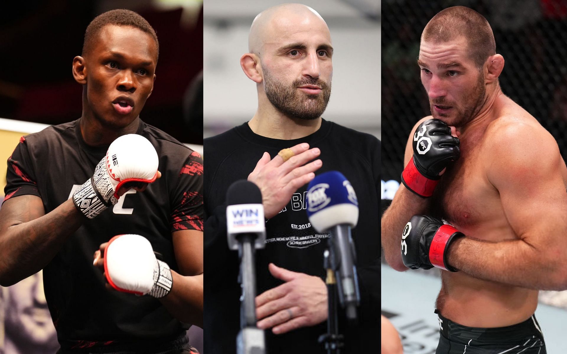 Israel Adesanya (left), Alexander Volkanovski (middle) and Sean Strickland (right) [Images Courtesy: @GettyImages]