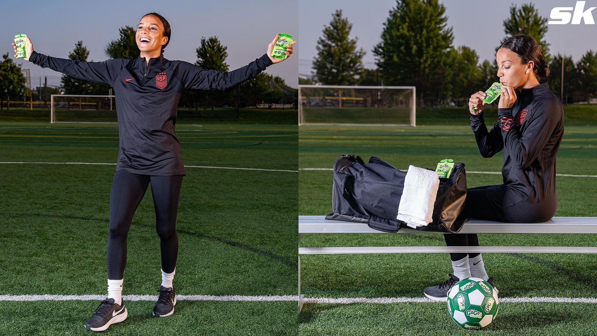 American soccer player Mallory Pugh posing for GoGo squeeZ ad
