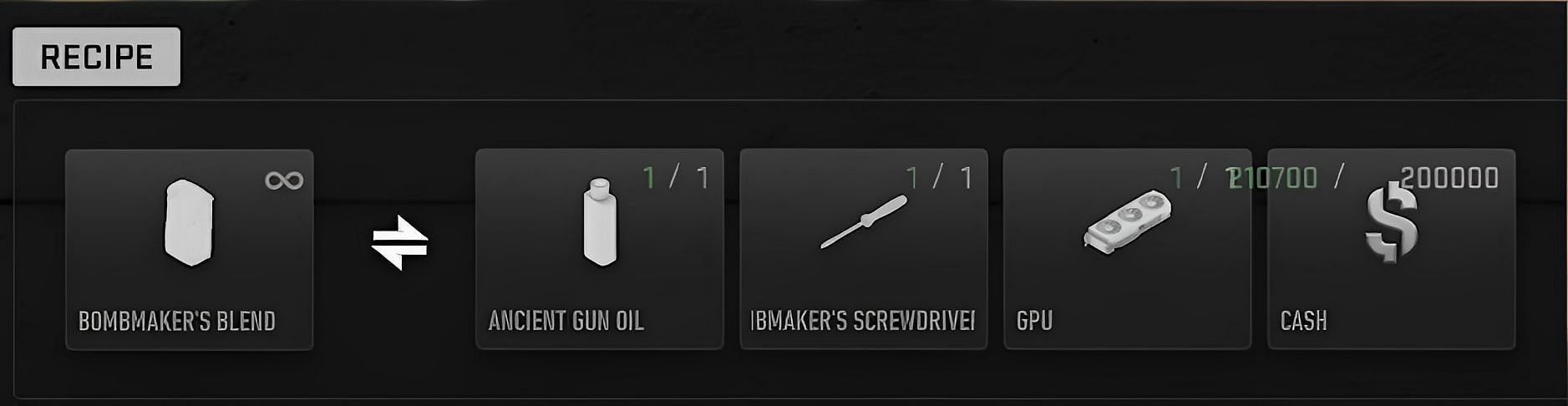 Items required to craft the Bombmaker&#039;s Blend (Image via Activision)