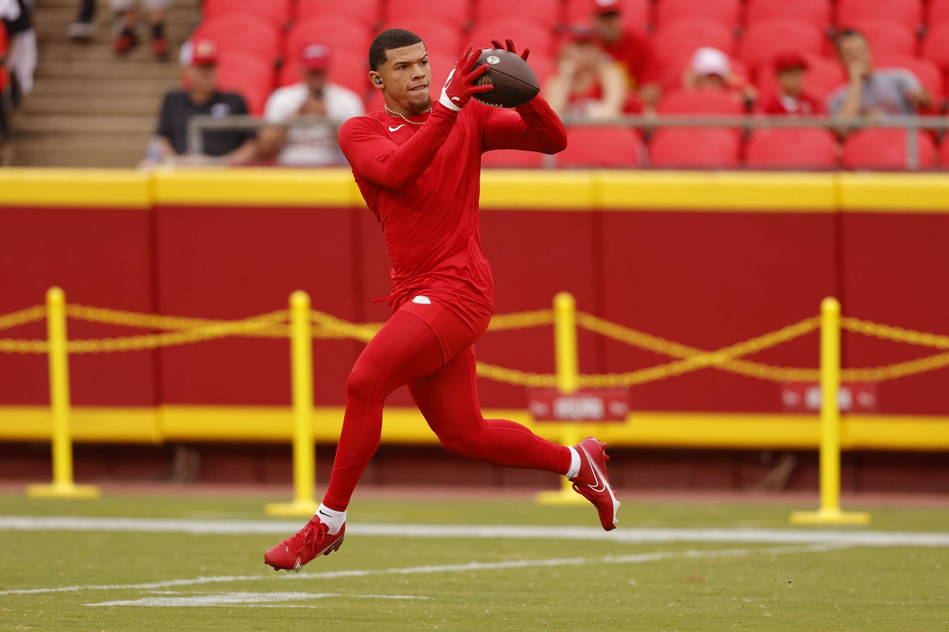 Kansas City Chiefs wide receiver Skyy Moore celebrates a punt