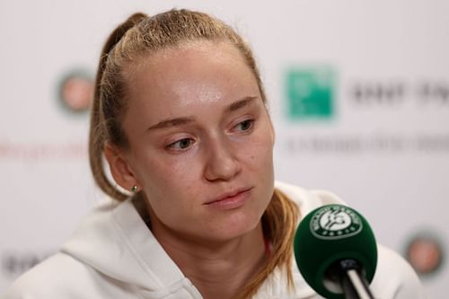 Elena Rybakina pictured at a press conference