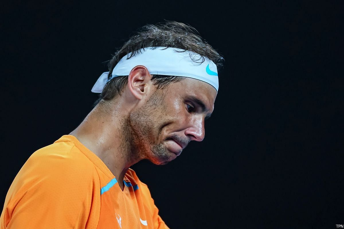 Rafael Nadal looks dejected during his second-round match at the 2023 Australian Open