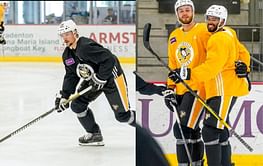 IN PHOTOS: Erik Karlsson sports Penguins threads as he joins his new teammates for practice