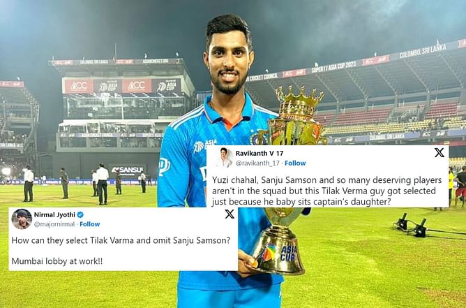 "Got selected just because he babysits captain's daughter?" - Fans react after Tilak Varma is retained in Indian ODI squad for Australia series