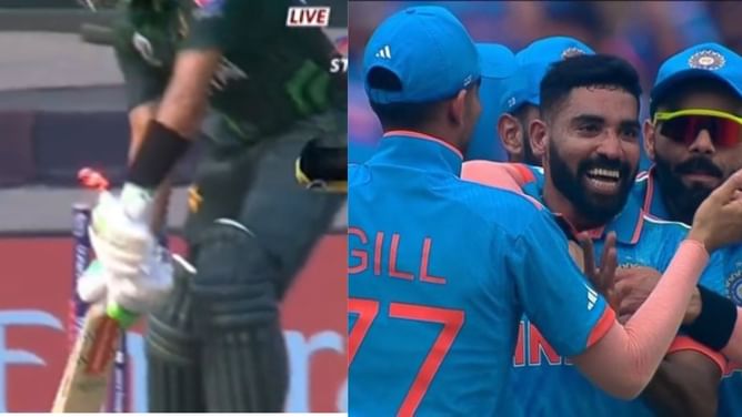 [WATCH] Mohammed Siraj makes a major breakthrough by dismissing Babar Azam in IND vs PAK clash at 2023 ODI World Cup