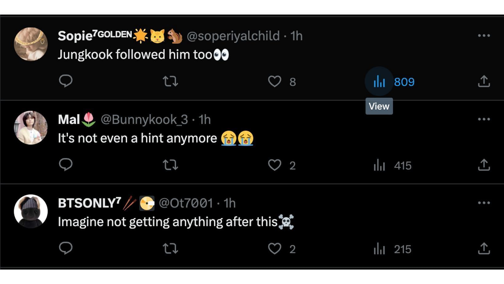 @soperiyalchild, @Ot7001 and @Bunnykook_3 commented on the post by @winnttaebear (Image via Twitter)