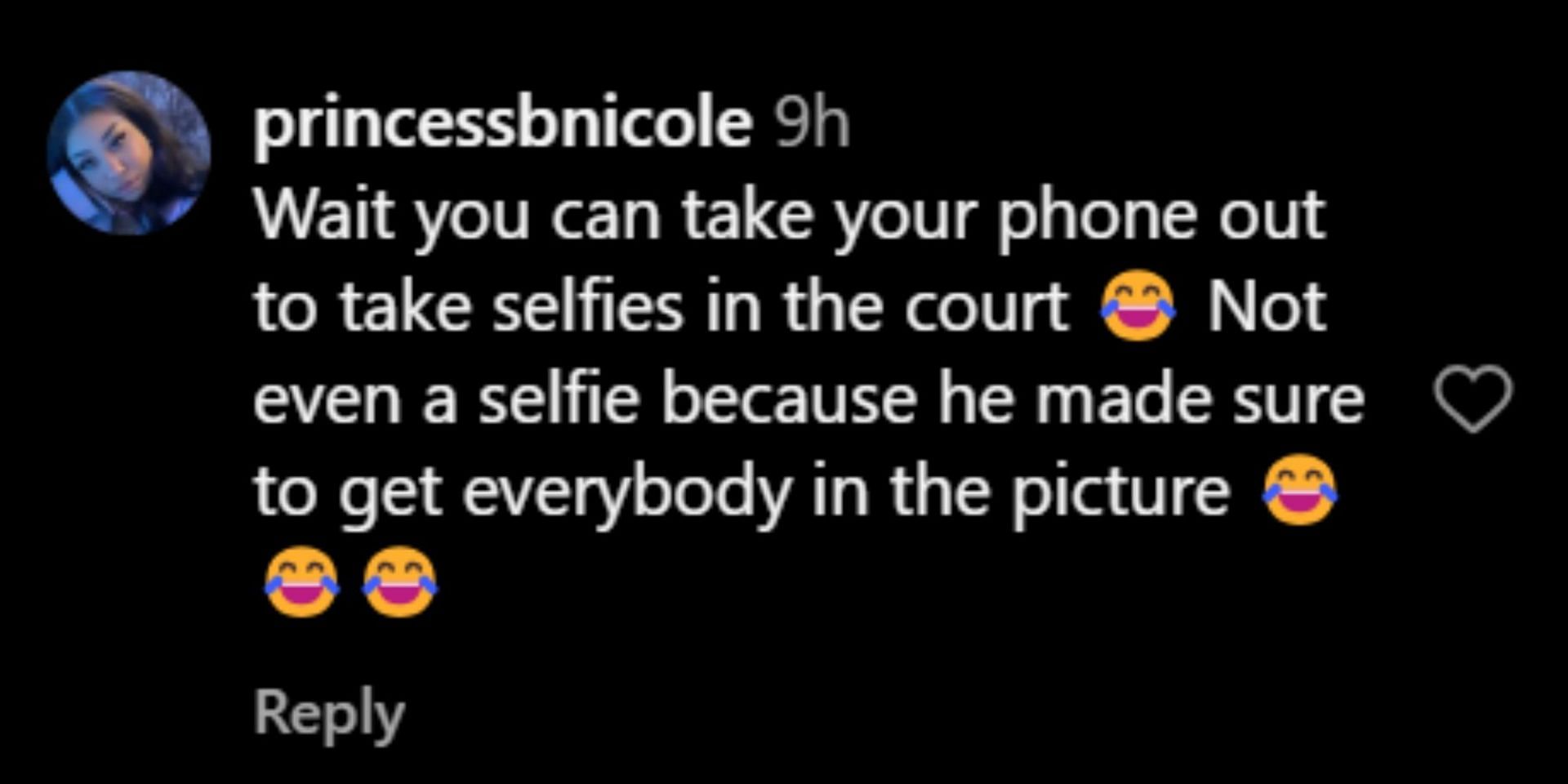 Netizens react to the viral courtroom selfie. (Image via Instagram/@hollywoodunlocked)