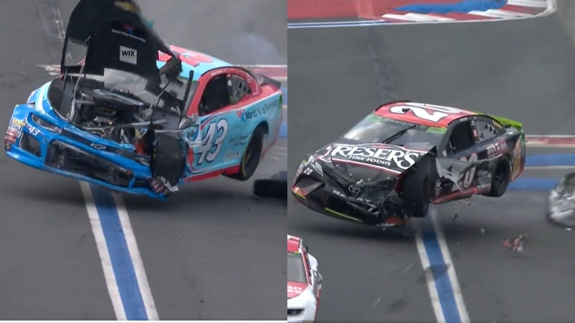 NASCAR Cup Series drivers Bubba Wallace and Erik Jones crash at the Charlotte Roval in 2018 (Screengrab fom X: @NASCARonNBC)