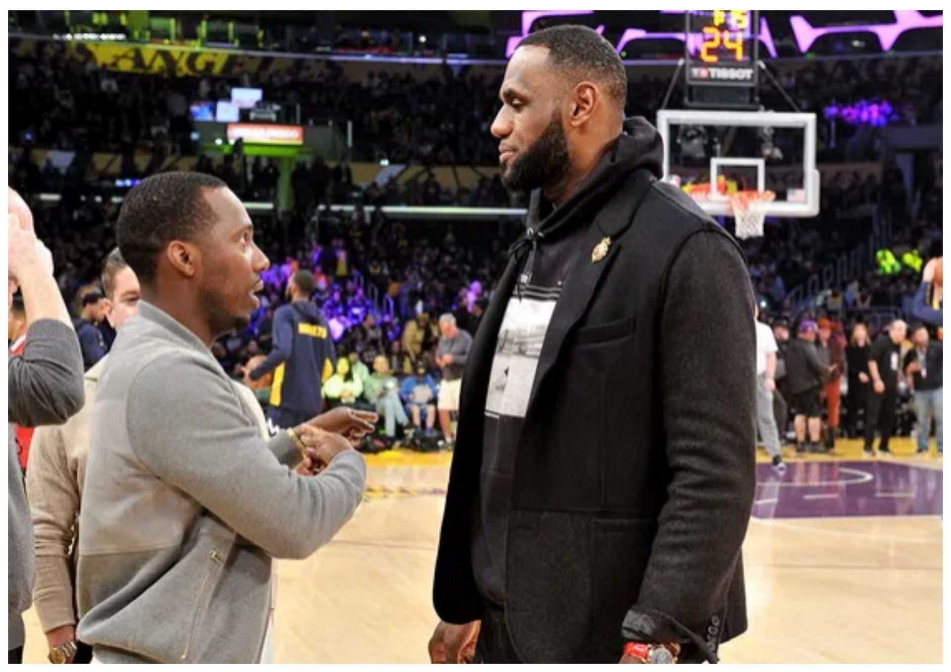 Rich Paul and LeBron James during a Lakers game back in Los Angeles in 2019 (Photo credit: Allen Berezovsky/Getty Images)