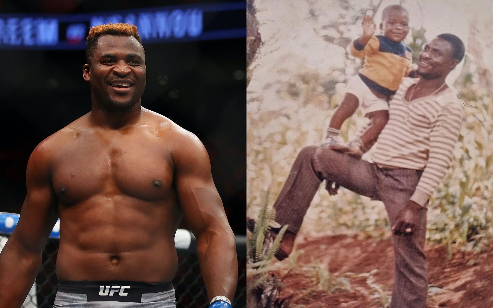 Francis Ngannou and Francis Ngannou with his father [Image credits: @francisngannou on Instagram and Getty Images] 