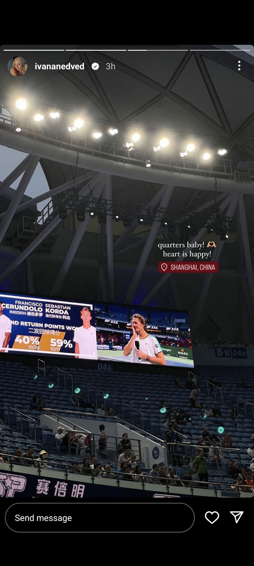 Ivana Nedved shares a pictures of Sebastian Korda in Shanghai