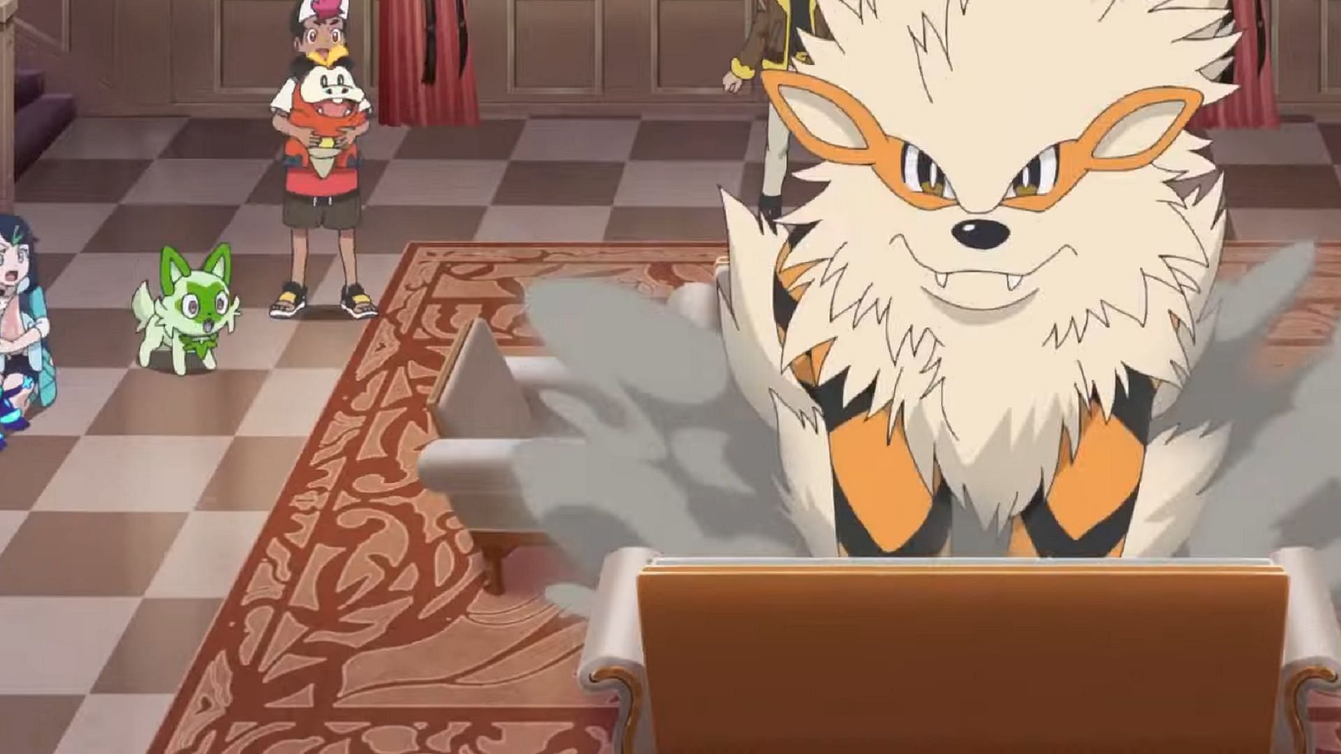 Diana&#039;s Arcanine arrives to provide cover for the Pokemon Horizons heroes (Image via The Pokemon Company)