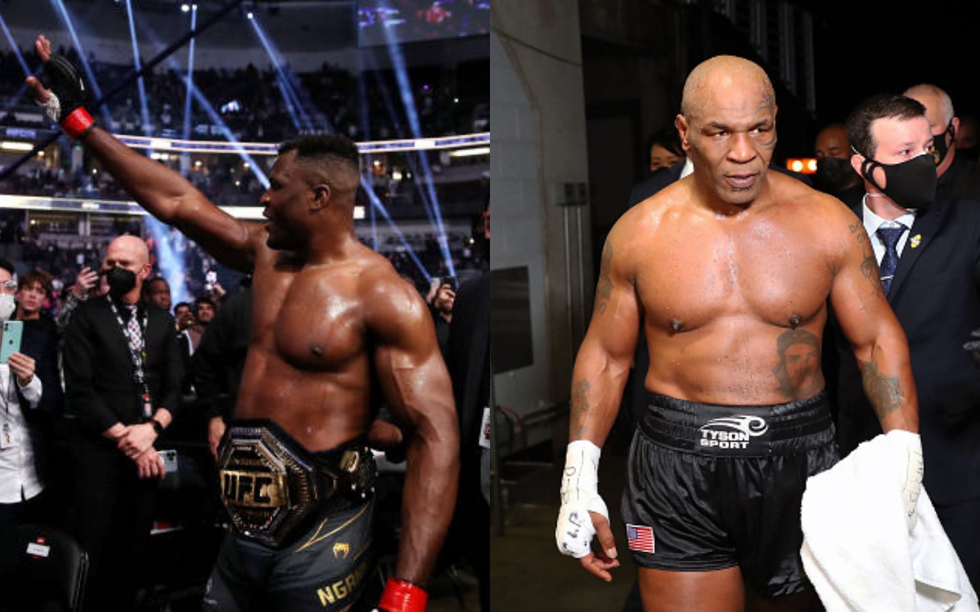 Francis Ngannou (left); Mike Tyson (right)