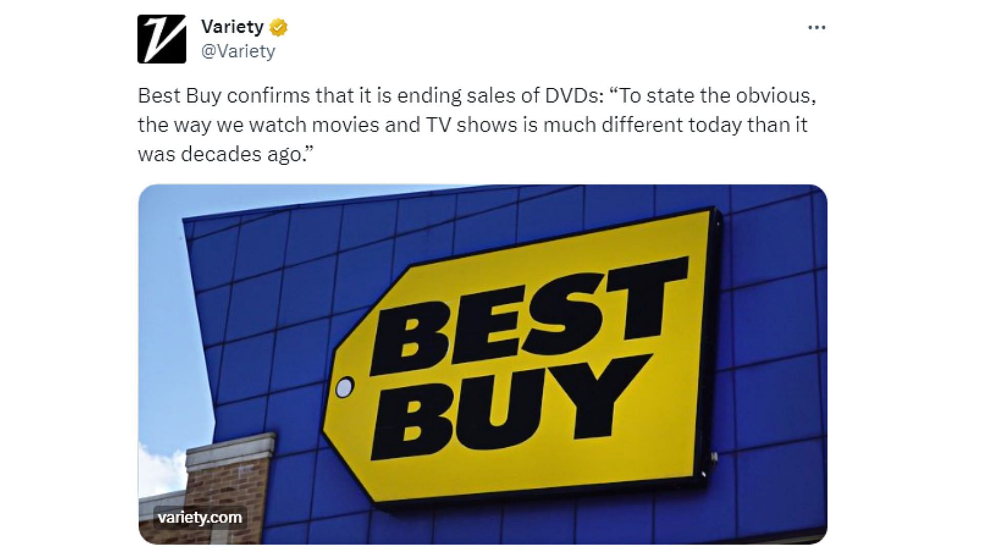 Best Buy will soon stop selling DVDs (Image via Twitter/@Variety)
