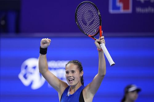 Daria Kasatkina celebrates her win over Barbora Krejcikova