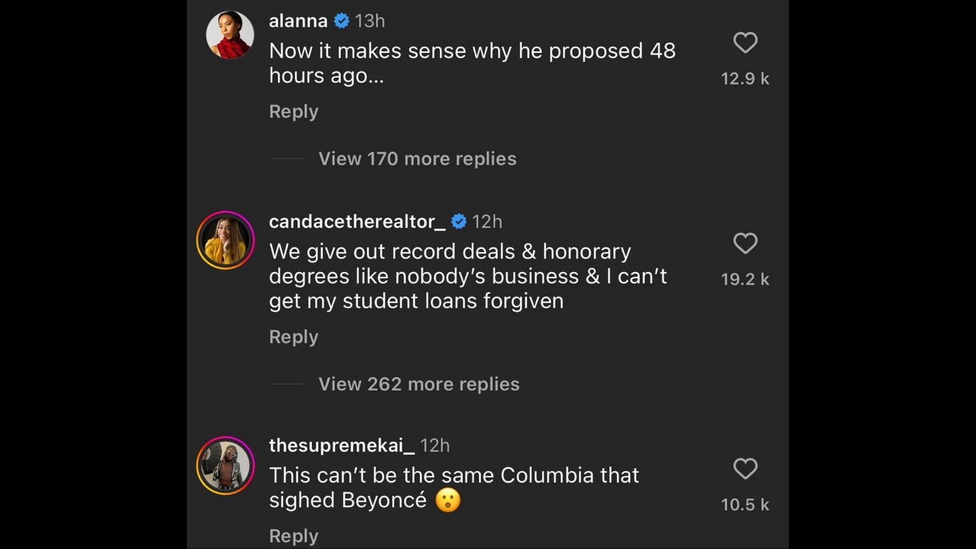 Screenshot of Internet users remarking on Alexis signing a deal with Columbia Records. (Photo via @theshaderoom/Instagram)