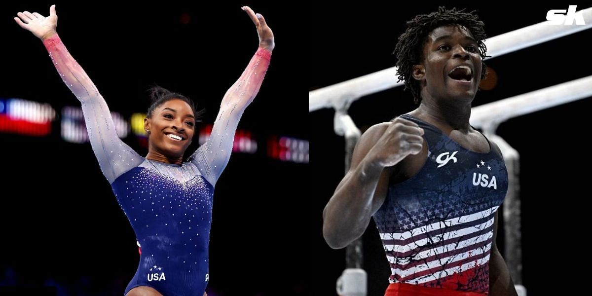 Simone Biles and Frederick Richard at the 2023 World Artistic Gymnastics Champioships