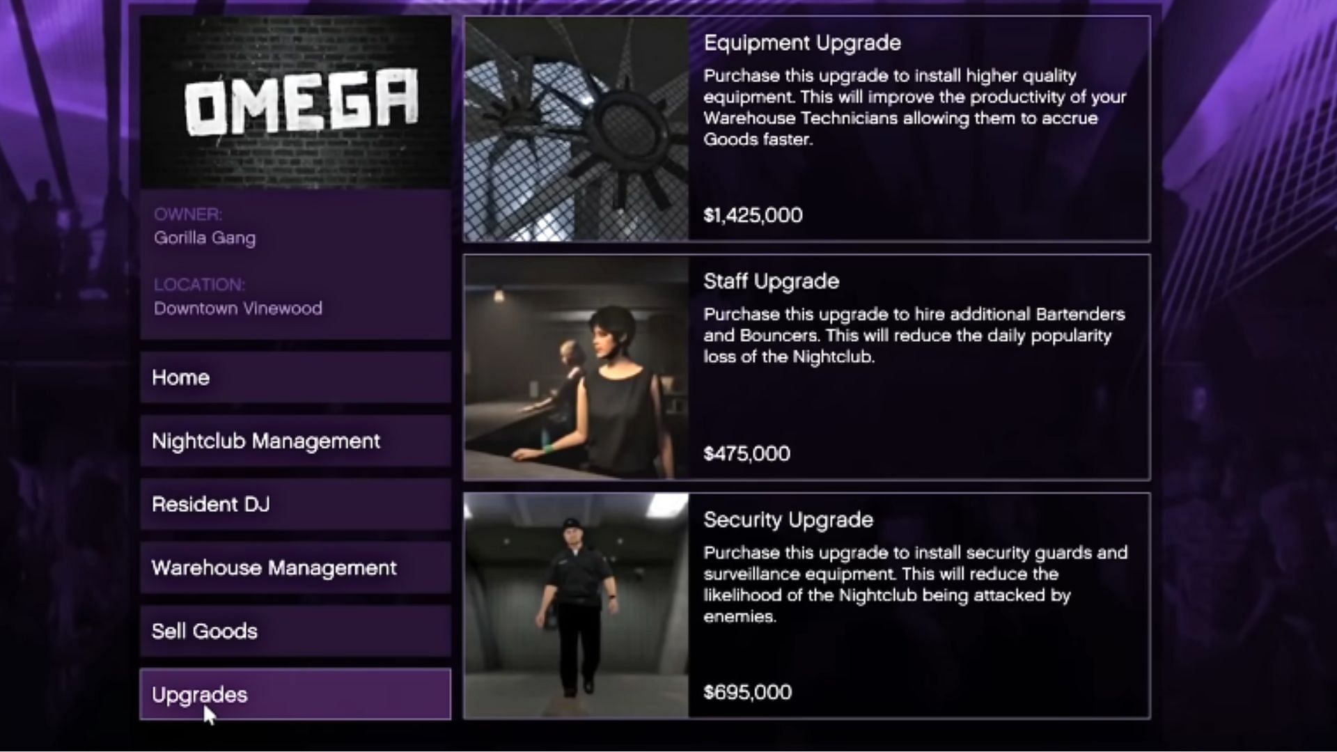 Nightclub upgrades (Image via YouTube/TGG)