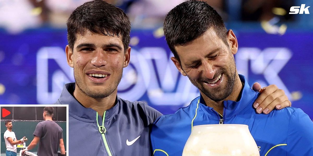 Carlos Alcaraz (L) and Novak Djokovic.