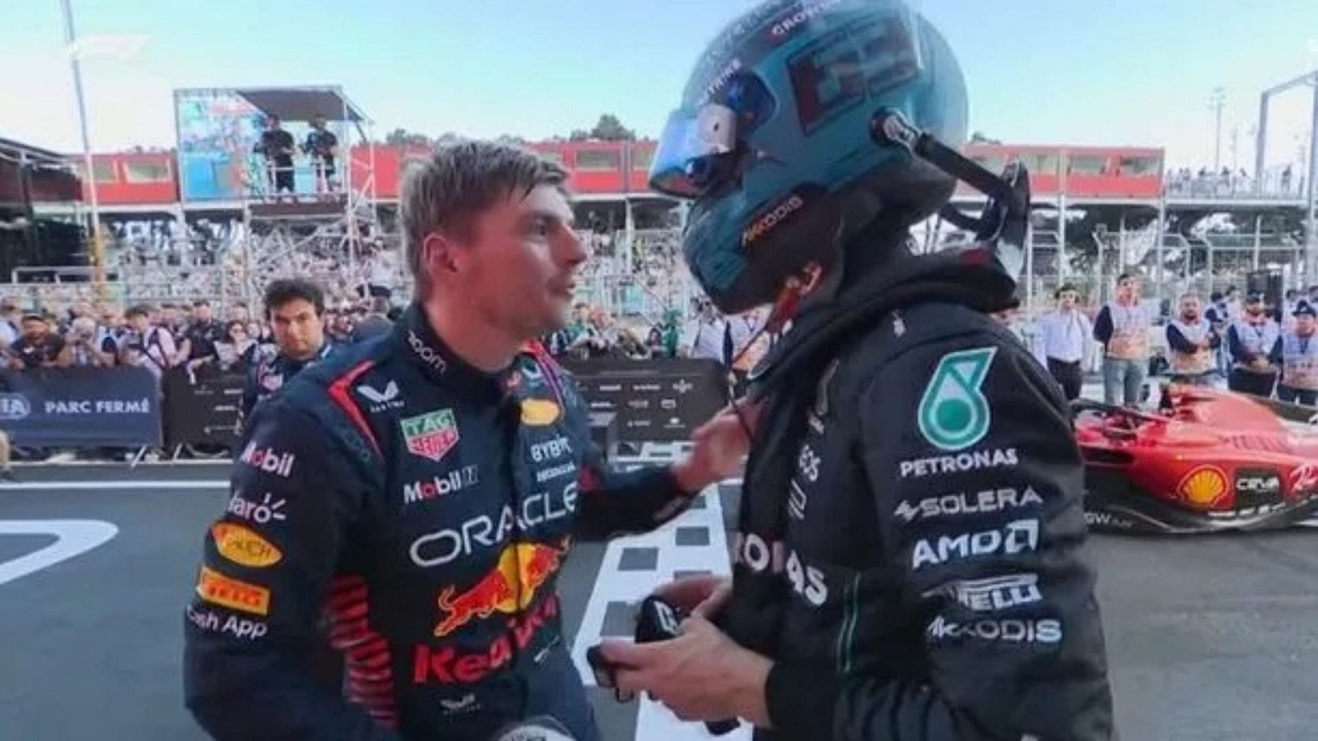 George Russell and Max Verstappen go at it at Baku
