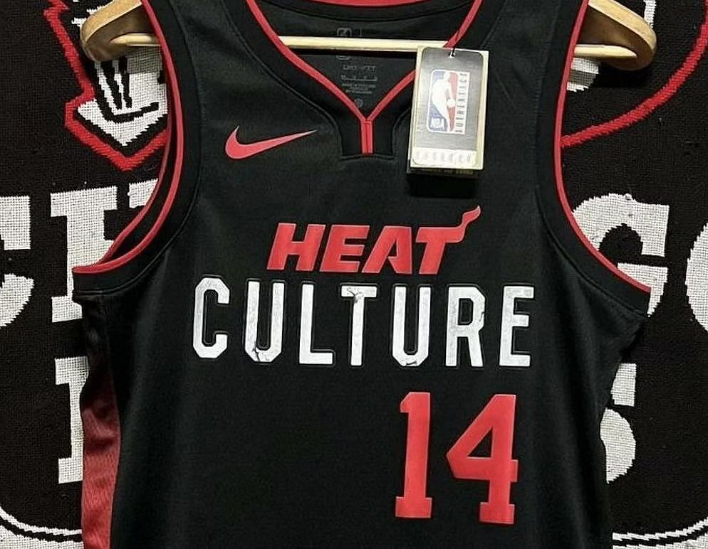 Miami Heat City Edition jersey for the 2023-24 season, &quot;Heat Culture&quot; (Photo via Camisas da NBA Twitter account)