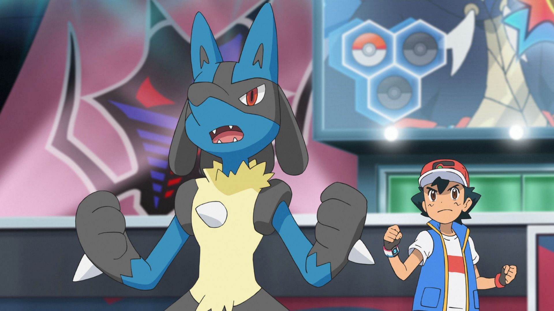 Lucario, as seen in the anime (Image via TPC)