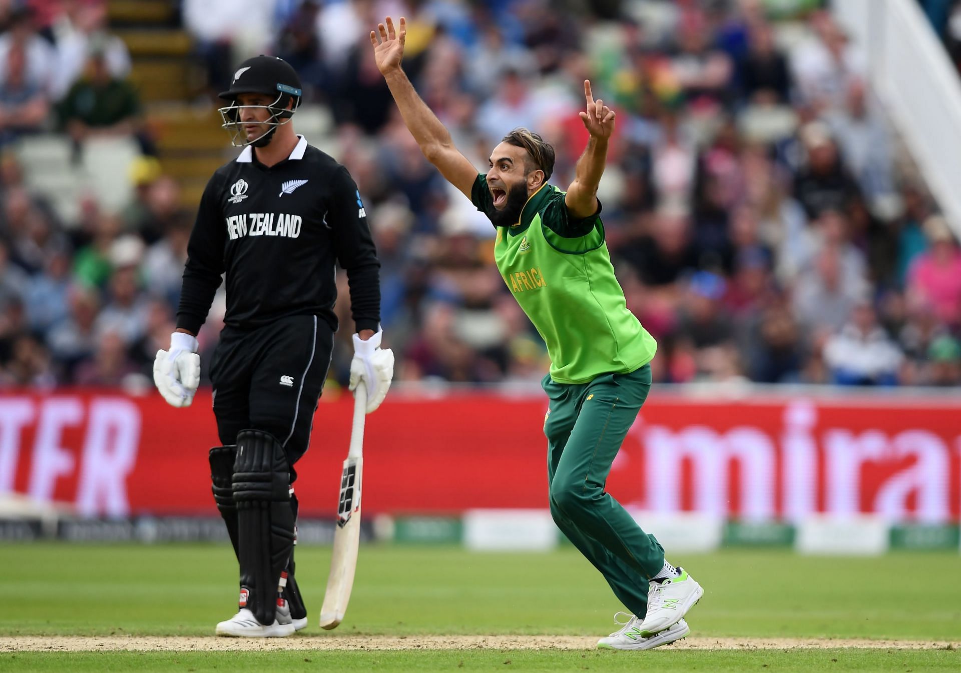 Imran Tahir in action against New Zealand at the ICC Cricket World Cup 2019.