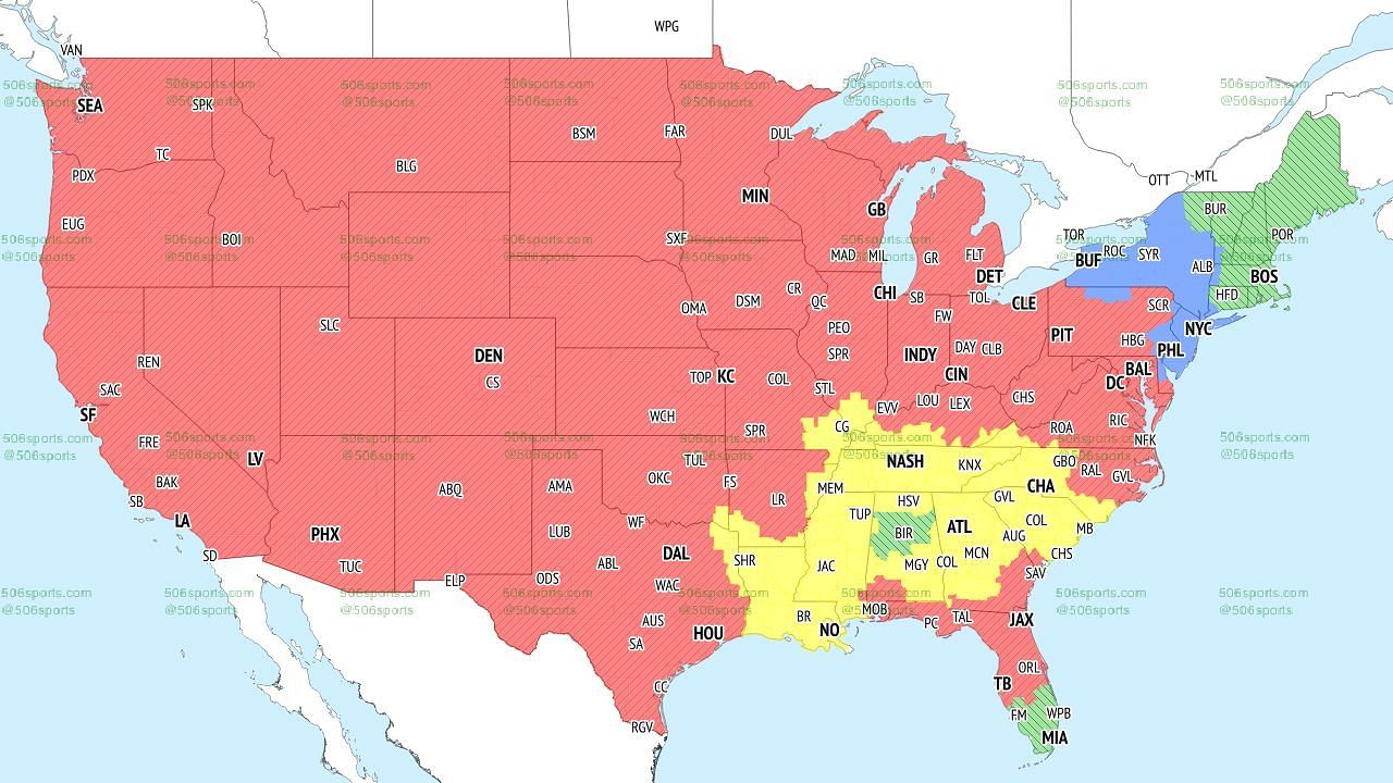 CBS TV Coverage Map (early games). Credit: 506Sports