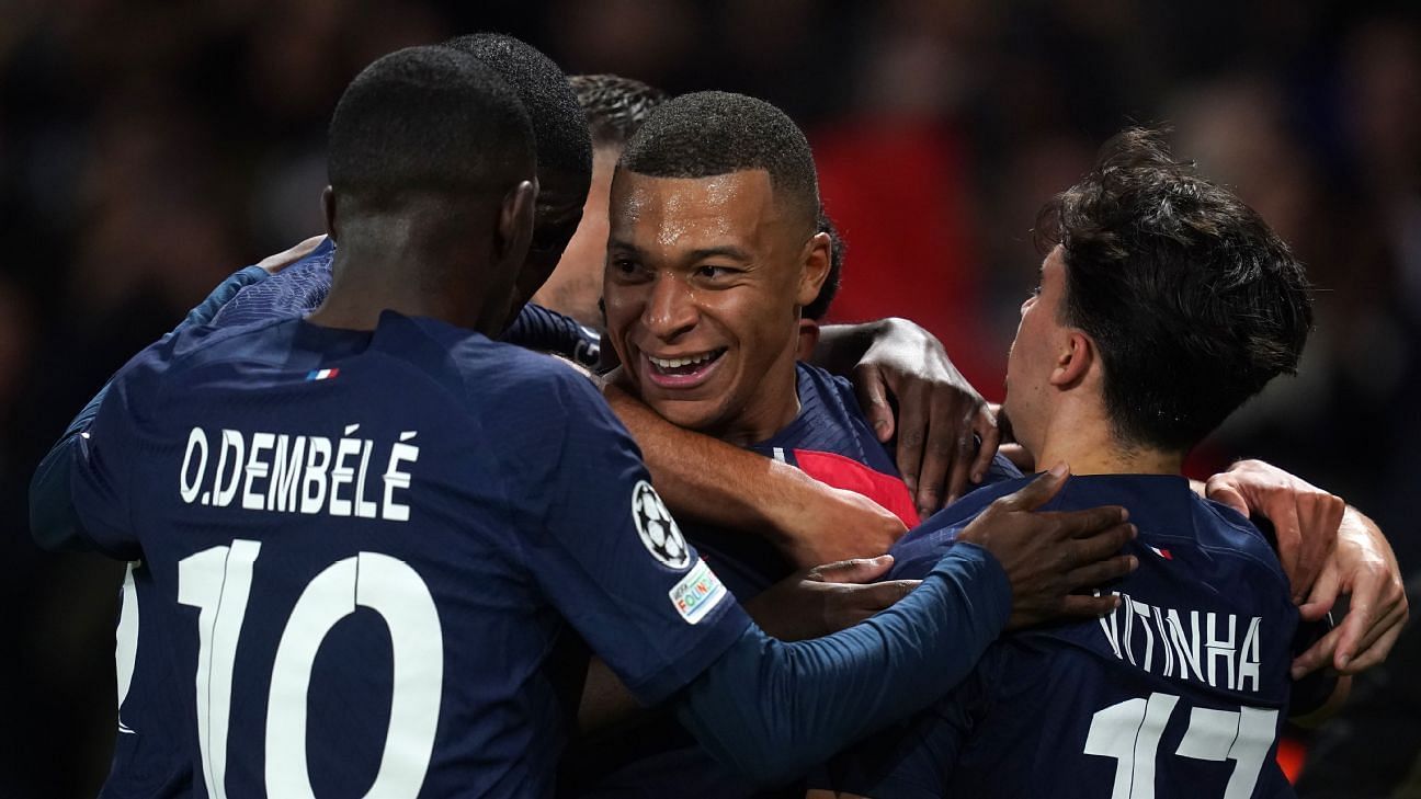 Kylian Mbappe was on the scoresheet as PSG thrashed AC Milan in the Champions League
