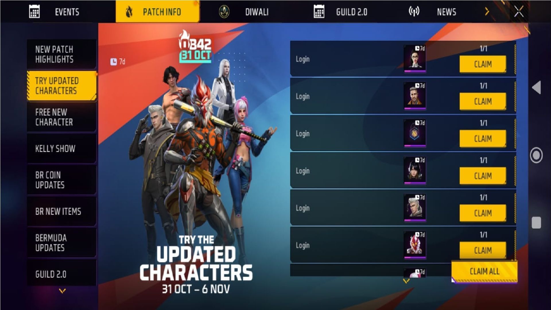 All the character adjustments (Image via Garena)