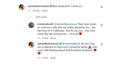 Samantha Irvin's heartwarming comments.