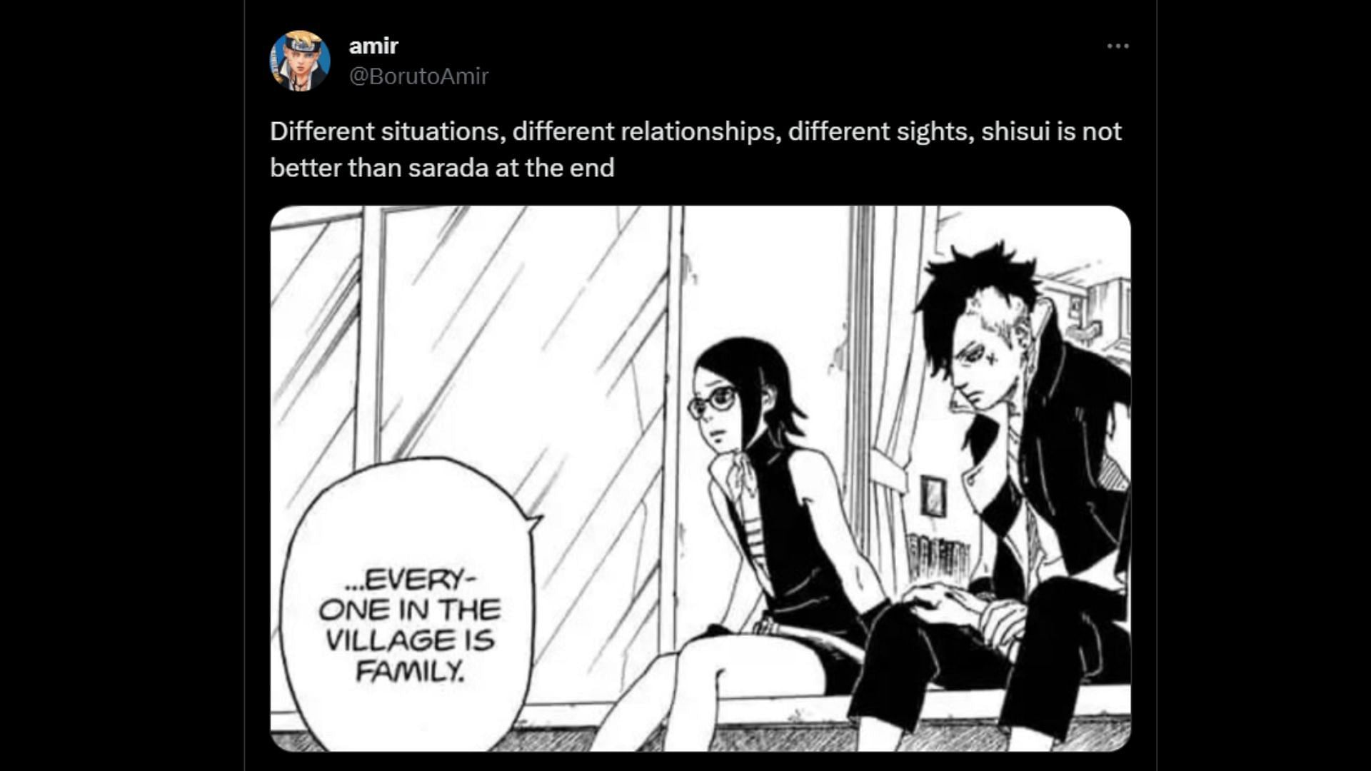 Sarada vs Shisui is pointless according to some fans (Image via Twitter)