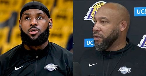 LA Lakers superstar forward LeBron James and Lakers coach Darvin Ham