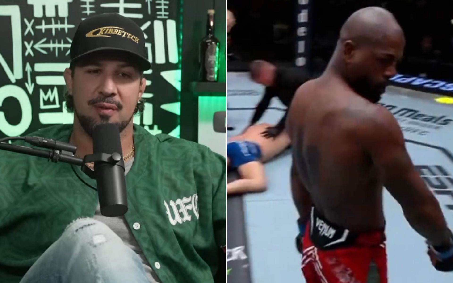 Brendan Schaub [Left], and Bobby Green KOs Grant Dawson at UFC Vegas 80 [Right] [Photo credit: Thiccc Boy - YouTube, and @ufc - X]