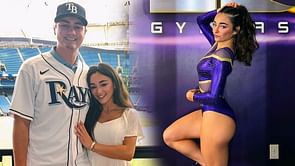 Elena Arenas and boyfriend Garrett Edwards attend NCAA football match between LSU Tigers and Auburn Tigers