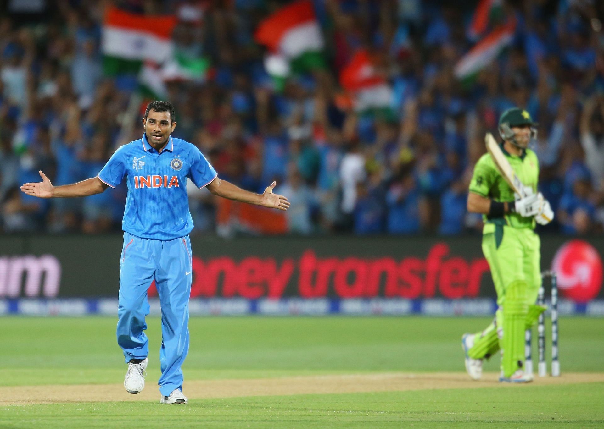 Mohammed Shami exults, India v Pakistan - 2015 ICC Cricket World Cup