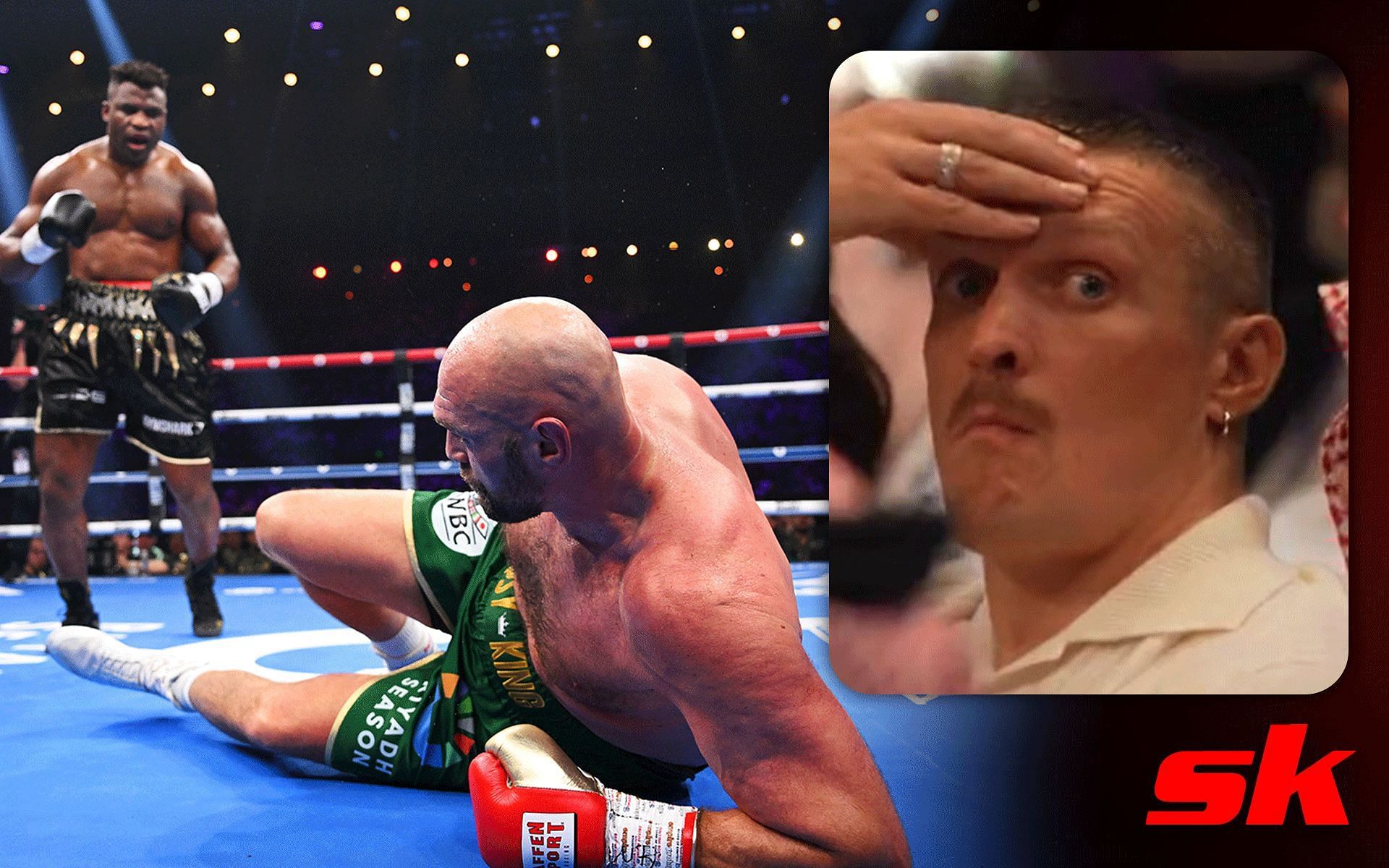 Oleksandr Usyk's expression of utter shock as Tyson Fury gets dropped
