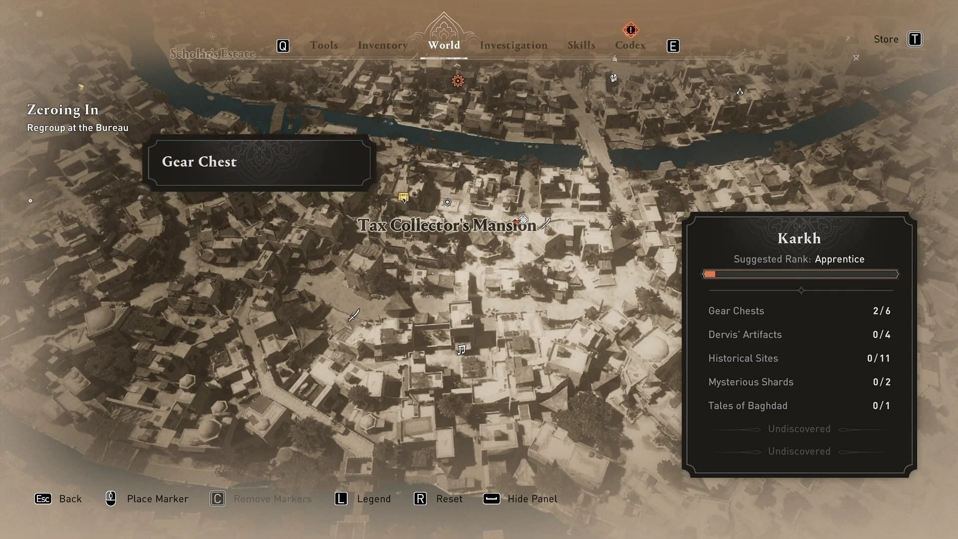 Tax Collector&#039;s Mansion Gear Chest location in Assassin&#039;s Creed Mirage (Image via Ubisoft)