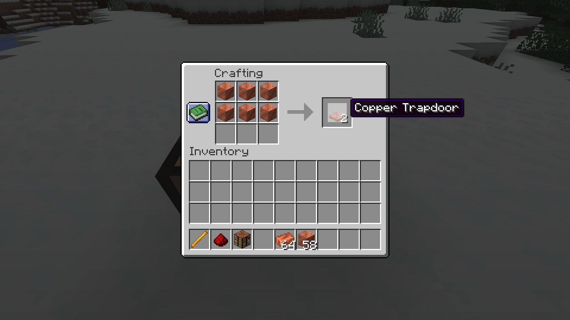 Crafting recipe for copper trapdoor that is coming soon to Minecraft 1.21 update (Image via Mojang)