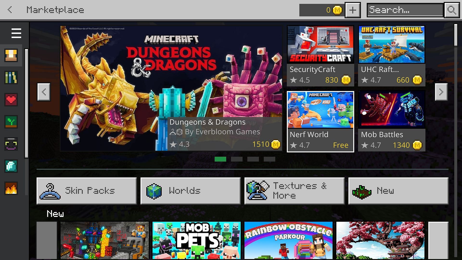 Minecraft Nerf World DLC will be found at the top of the marketplace, though it will be smaller than Dungeons &amp; Dragons DLC (Image via Mojang)