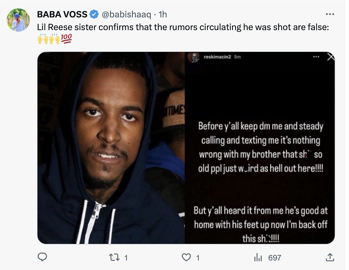 Fake news being reported about the rapper being shot six times: Reactions of the netizens explored as sister clears the air. (Image via Instagram)